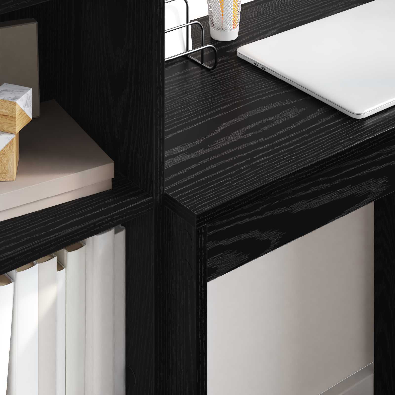 Scrivania con cassetto con lo scaffale 2 pcs Rovere Nero