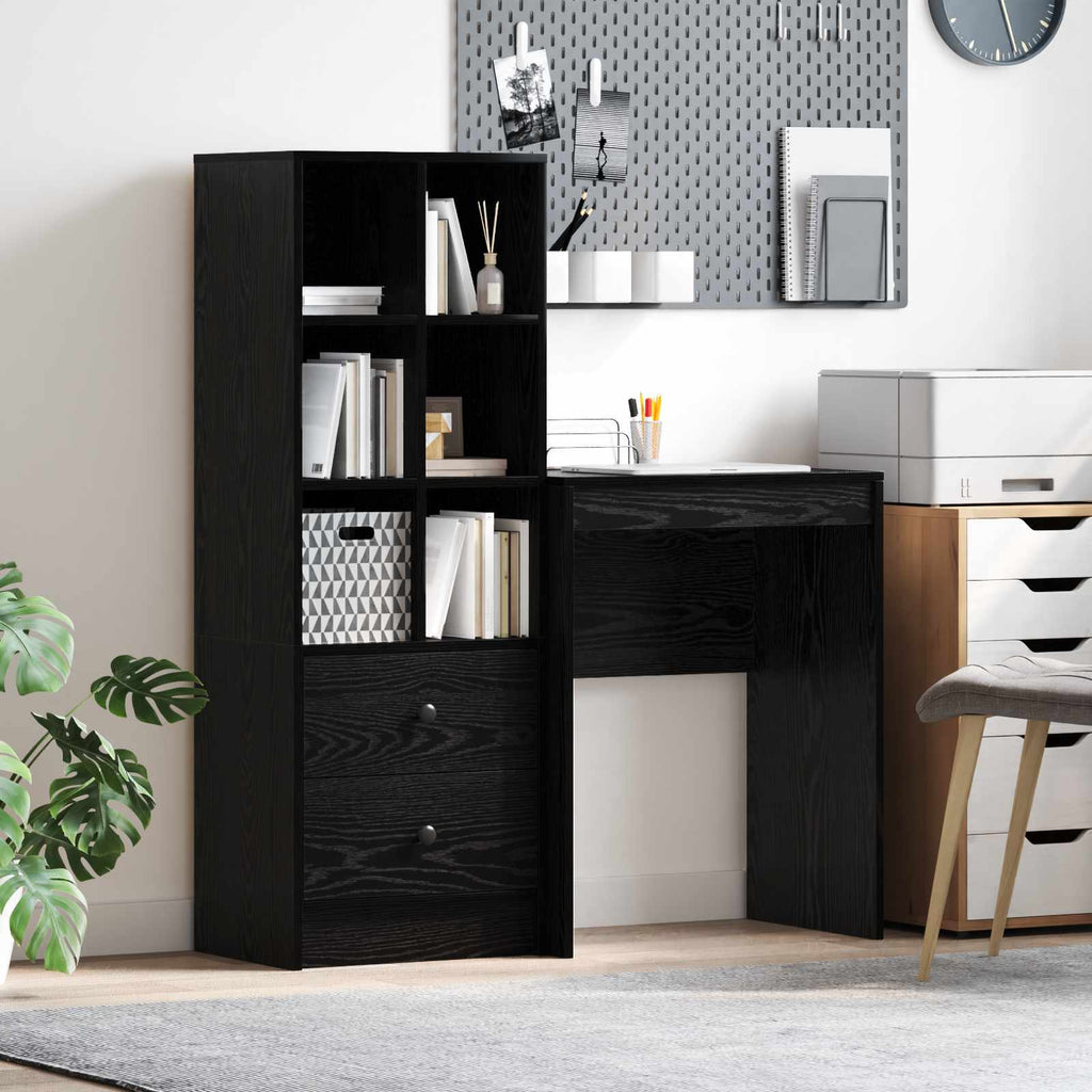 Scrivania con cassetto con lo scaffale 2 pcs Rovere Nero