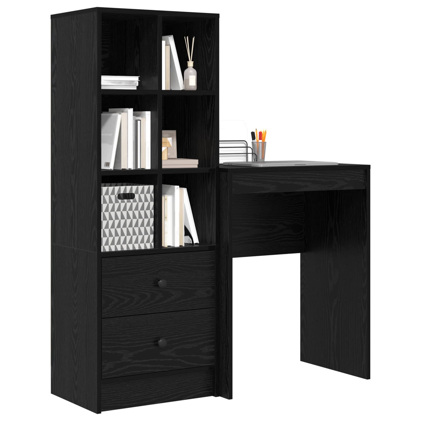 Scrivania con cassetto con lo scaffale 2 pcs Rovere Nero