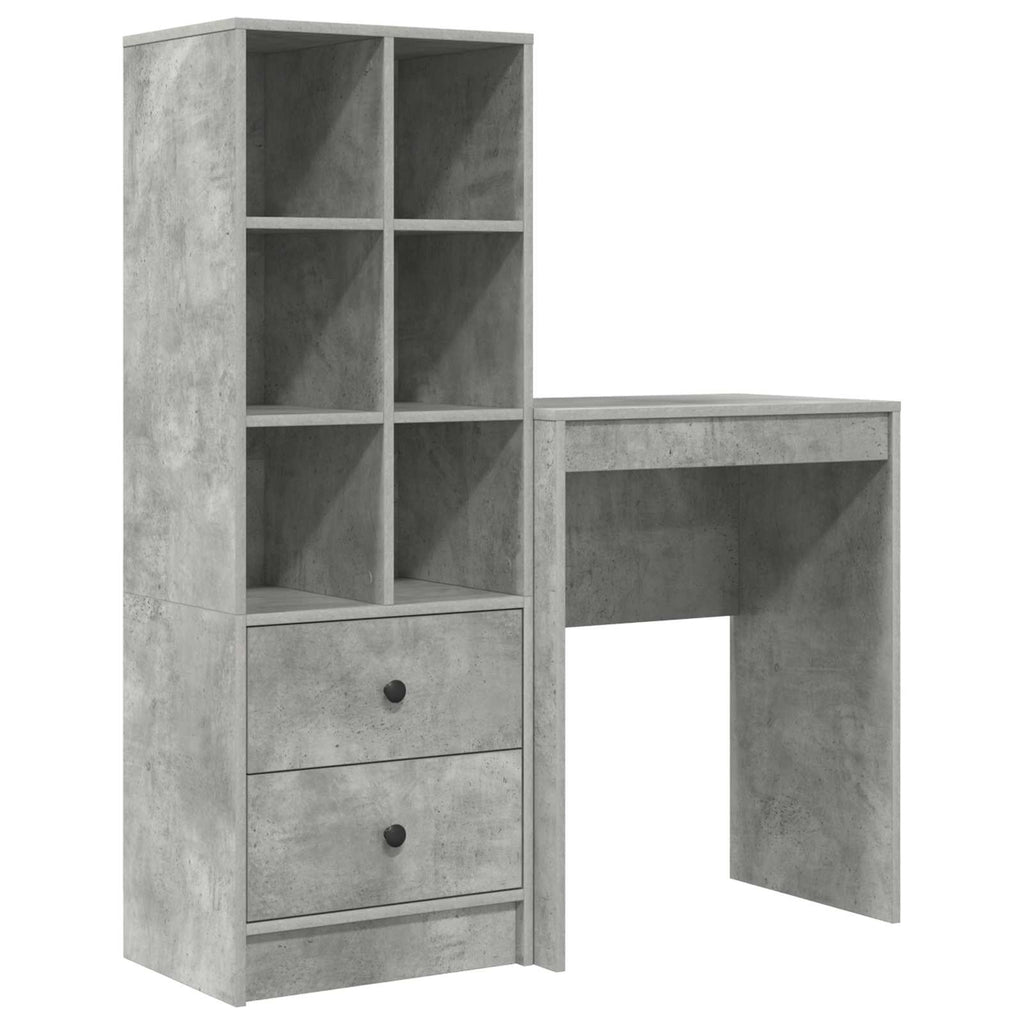 Scrivania con cassetto con lo scaffale 2 pcs Grigio cemento