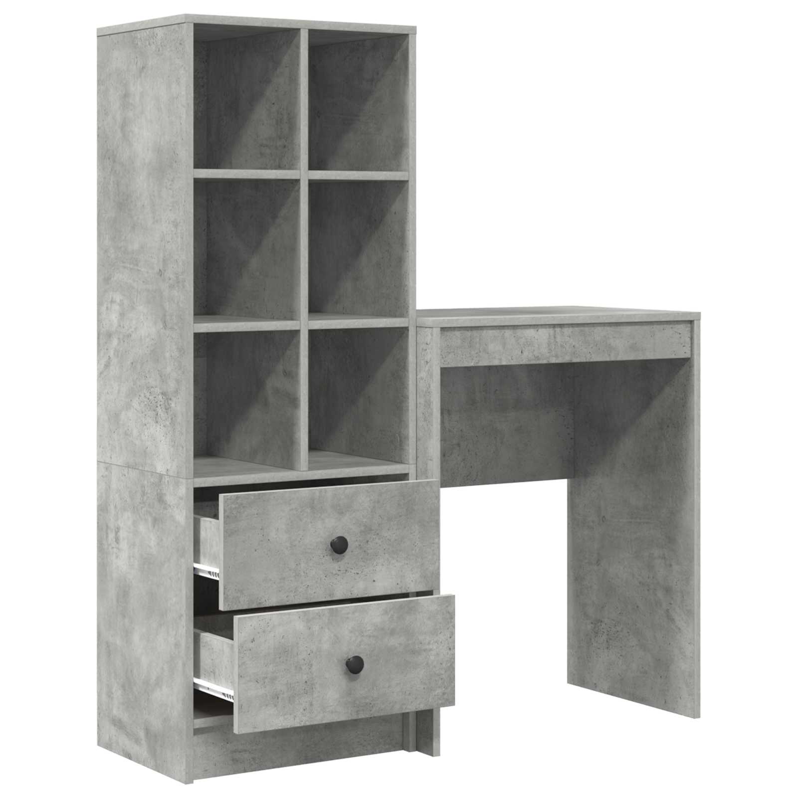 Scrivania con cassetto con lo scaffale 2 pcs Grigio cemento