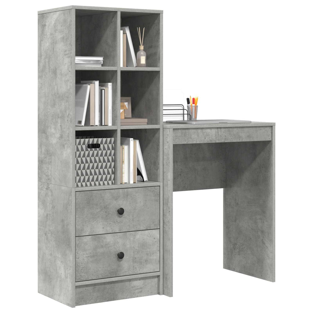 Scrivania con cassetto con lo scaffale 2 pcs Grigio cemento