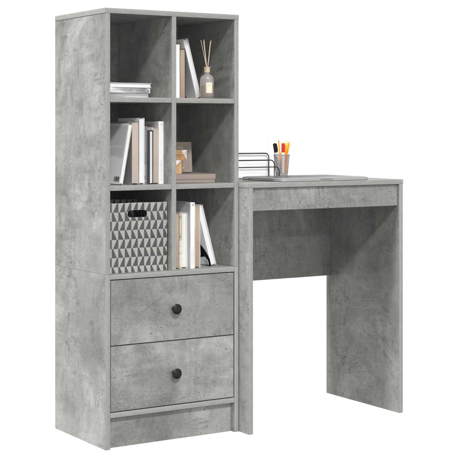 Scrivania con cassetto con lo scaffale 2 pcs Grigio cemento