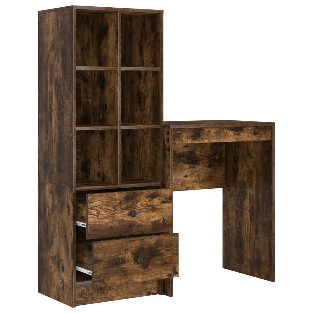 Scrivania con cassetto con lo scaffale 2 pcs Rovere fumé