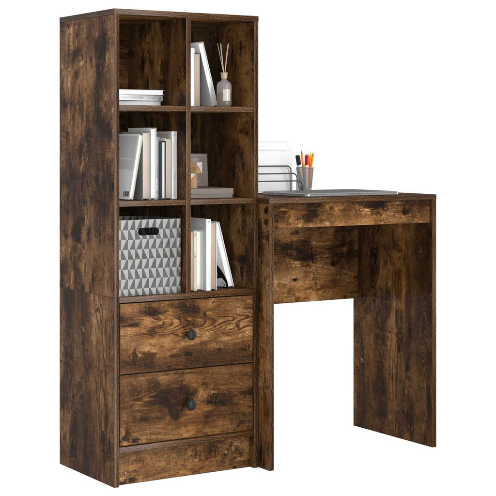 Scrivania con cassetto con lo scaffale 2 pcs Rovere fumé
