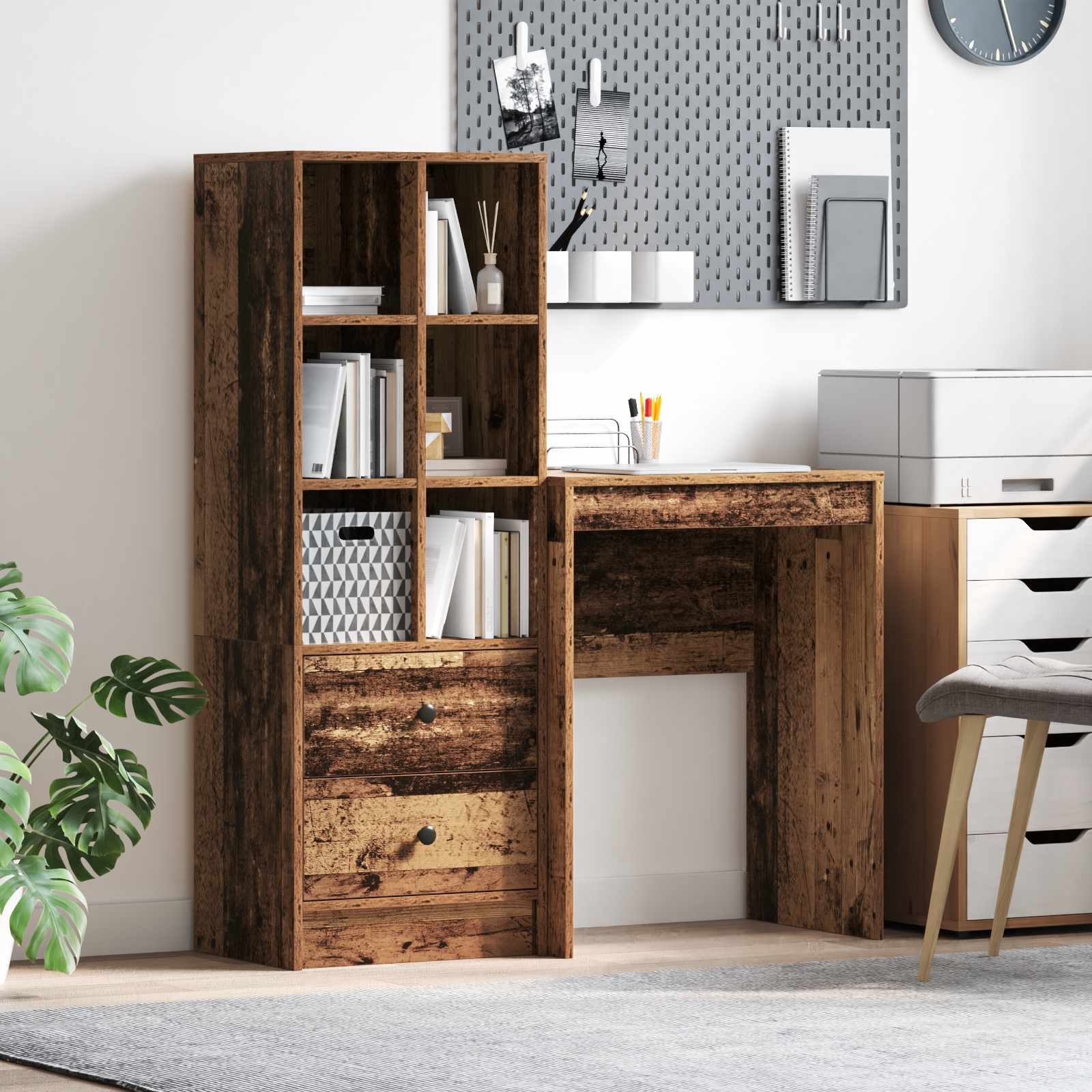 Scrivania con cassetto con lo scaffale 2 pcs Legno vecchio