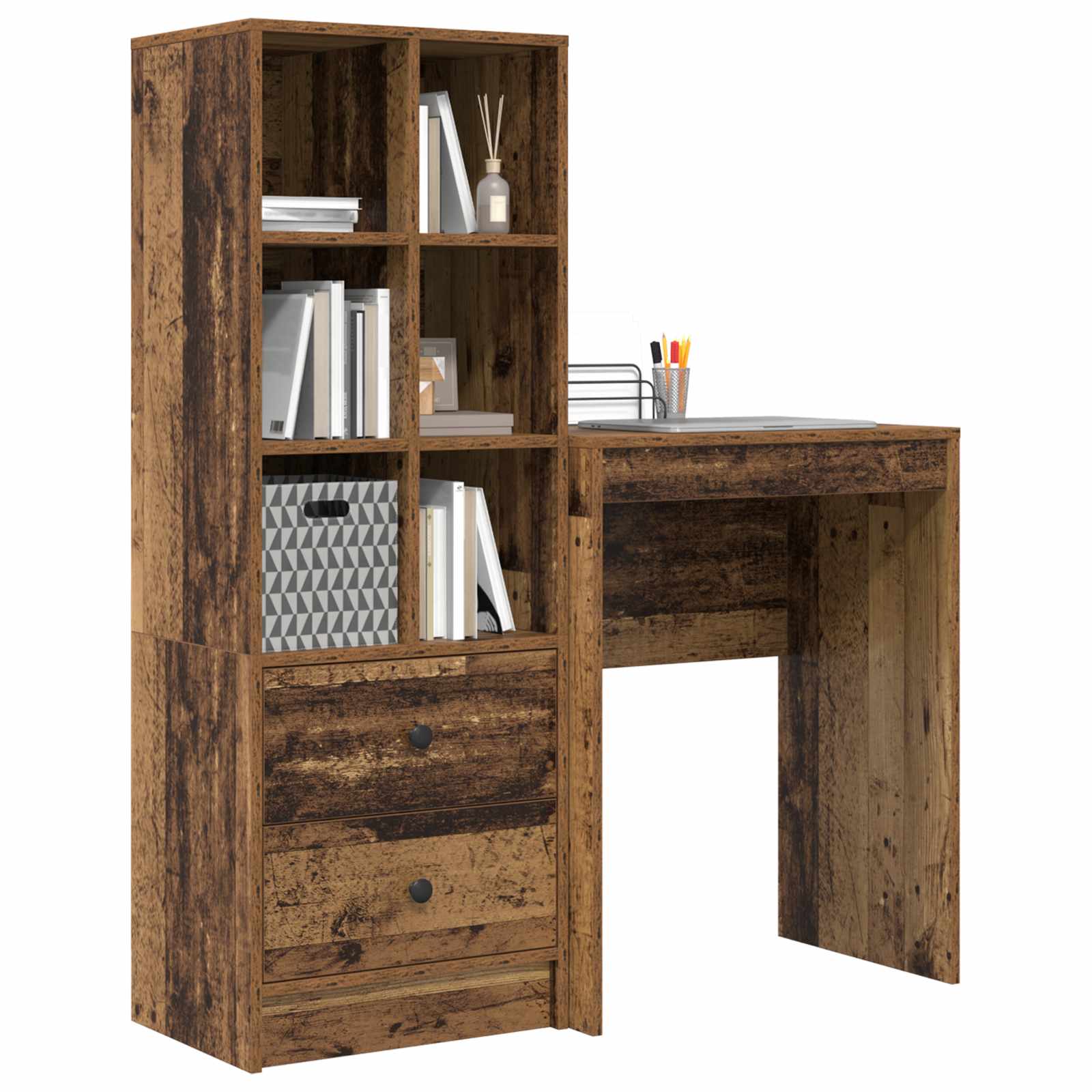 Scrivania con cassetto con lo scaffale 2 pcs Legno vecchio