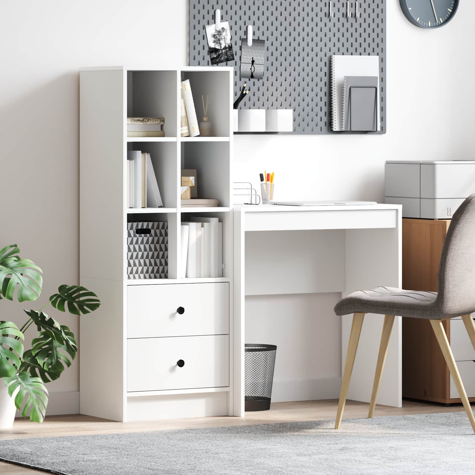 Scrivania con cassetto con lo scaffale 2 pcs Bianco