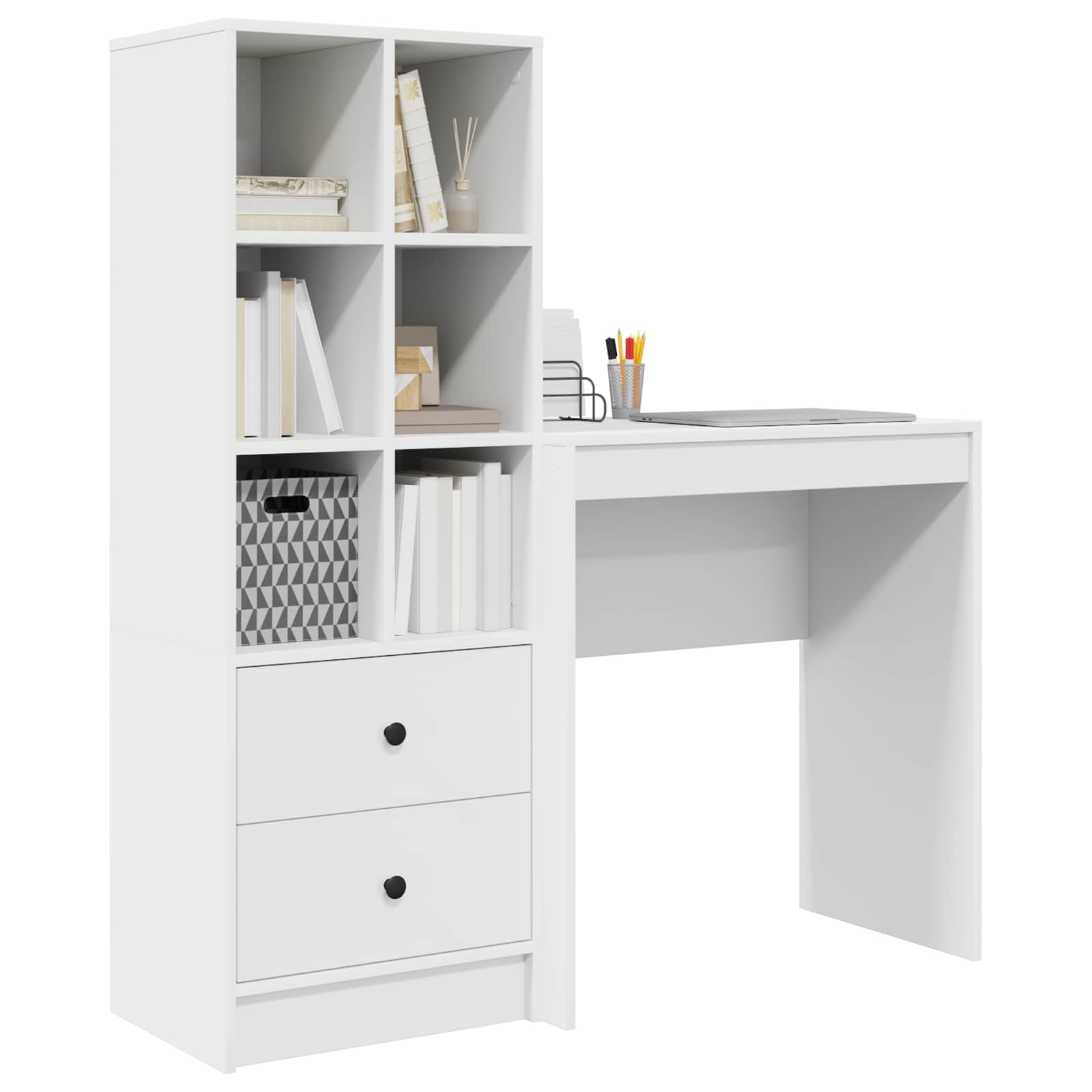 Scrivania con cassetto con lo scaffale 2 pcs Bianco
