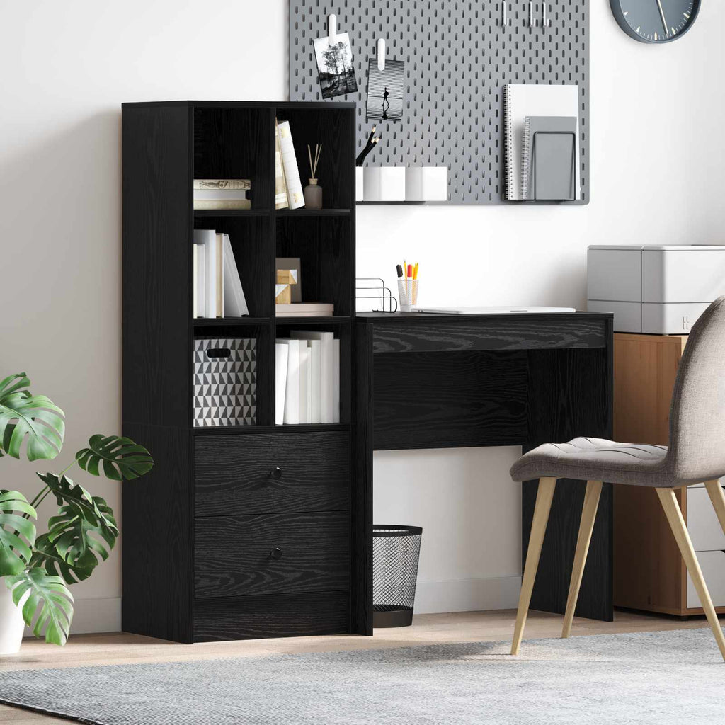 Scrivania con cassetto con lo scaffale 2 pcs Rovere Nero