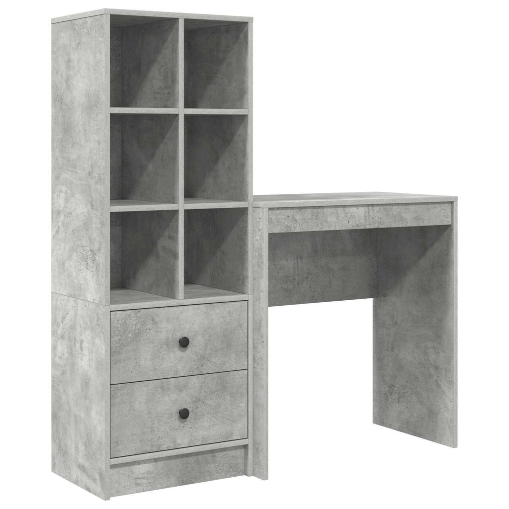 Scrivania con cassetto con lo scaffale 2 pcs Grigio cemento