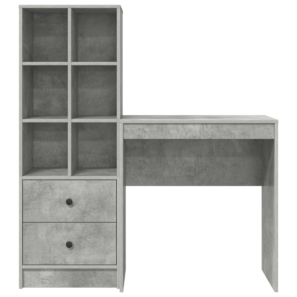 Scrivania con cassetto con lo scaffale 2 pcs Grigio cemento