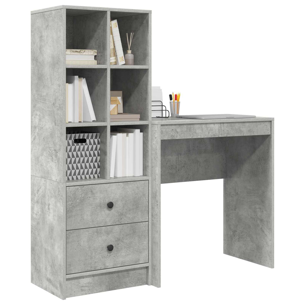 Scrivania con cassetto con lo scaffale 2 pcs Grigio cemento