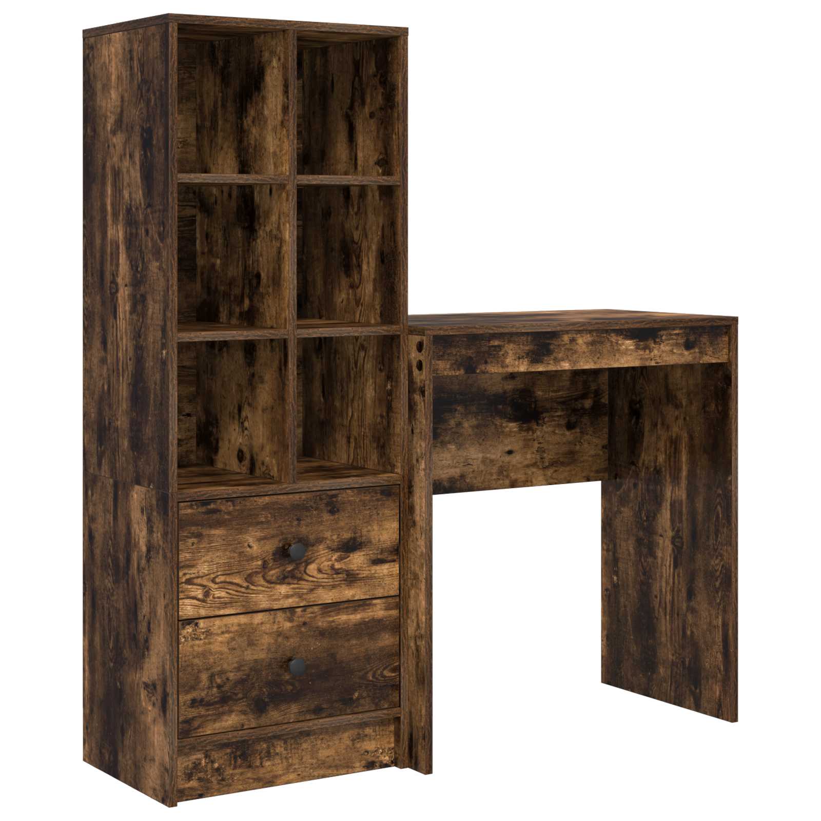 Scrivania con cassetto con lo scaffale 2 pcs Rovere fumé