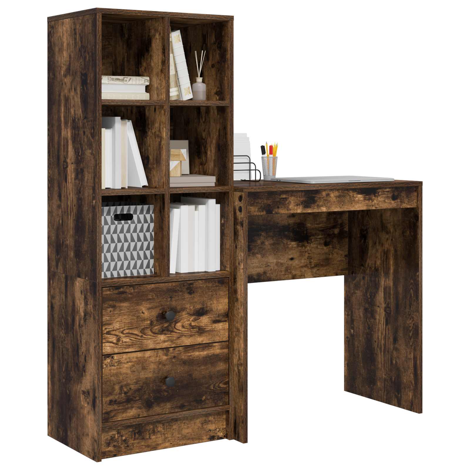 Scrivania con cassetto con lo scaffale 2 pcs Rovere fumé