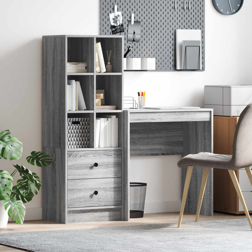 Scrivania con cassetto con lo scaffale 2 pcs Grigio Sonoma