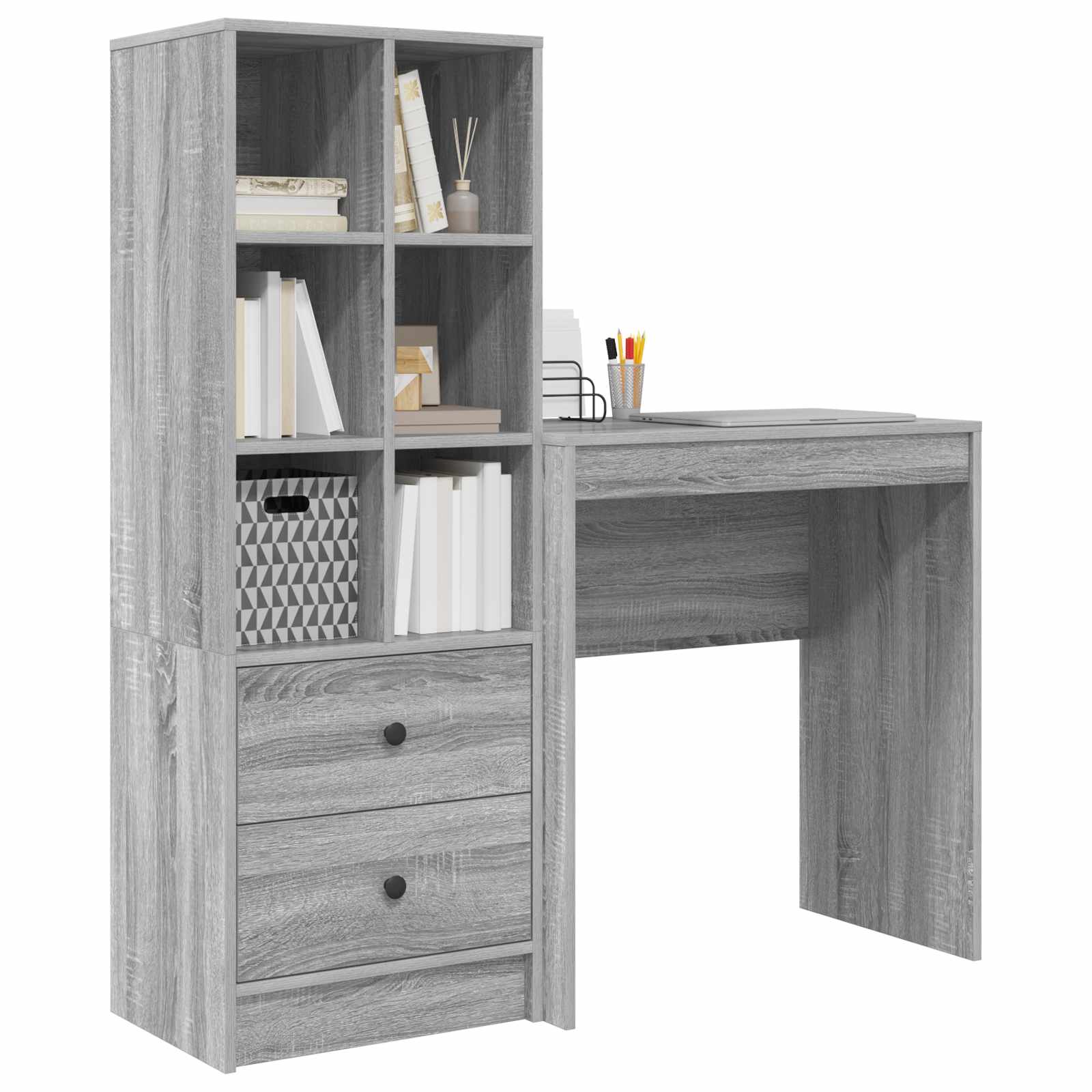 Scrivania con cassetto con lo scaffale 2 pcs Grigio Sonoma