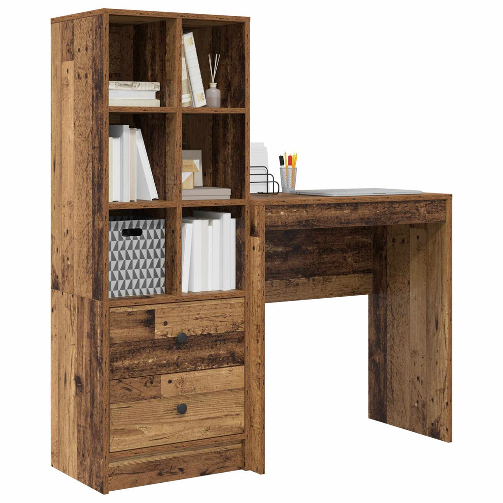 Scrivania con cassetto con lo scaffale 2 pcs Legno vecchio