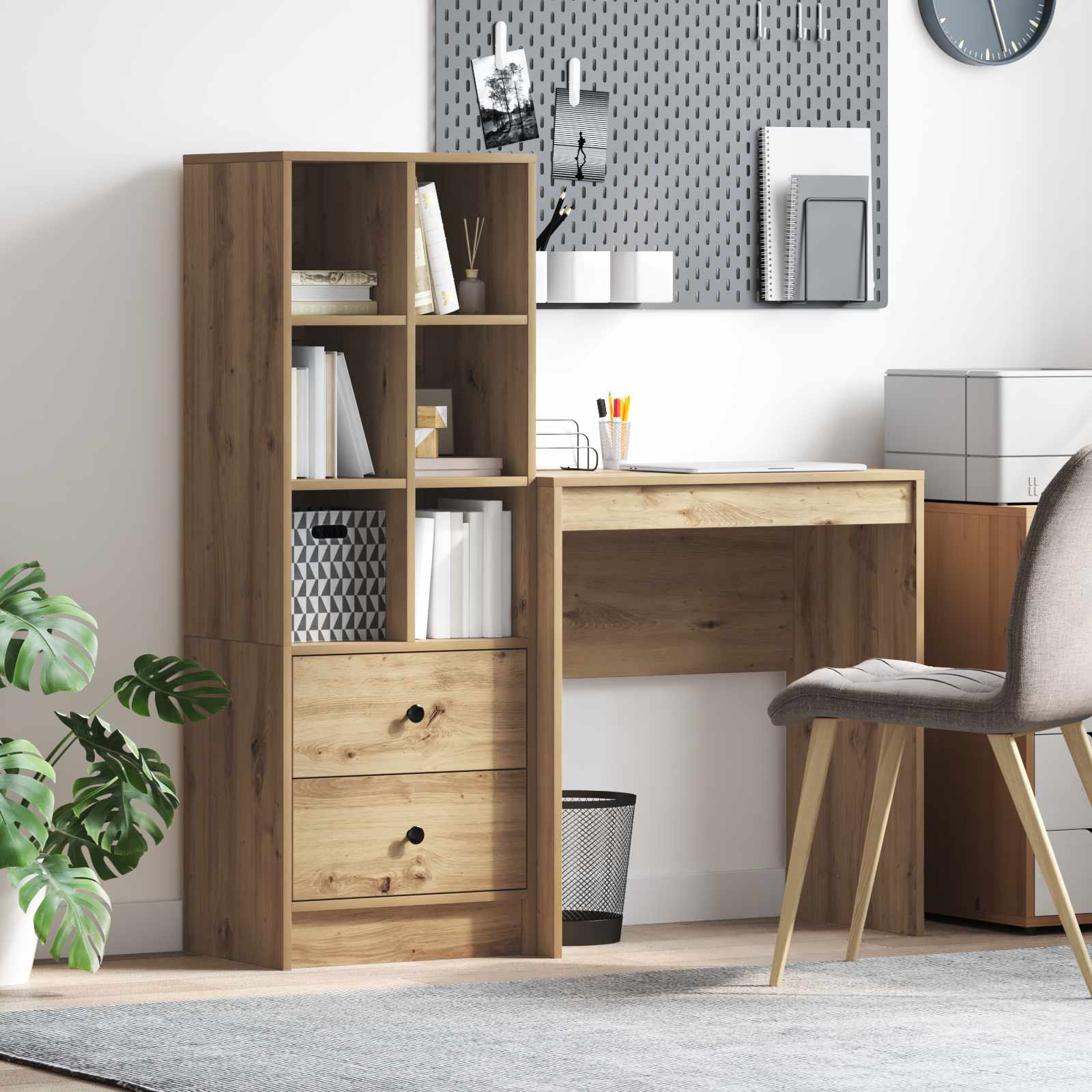 Scrivania con cassetto con lo scaffale 2 pcs Rovere artigianale