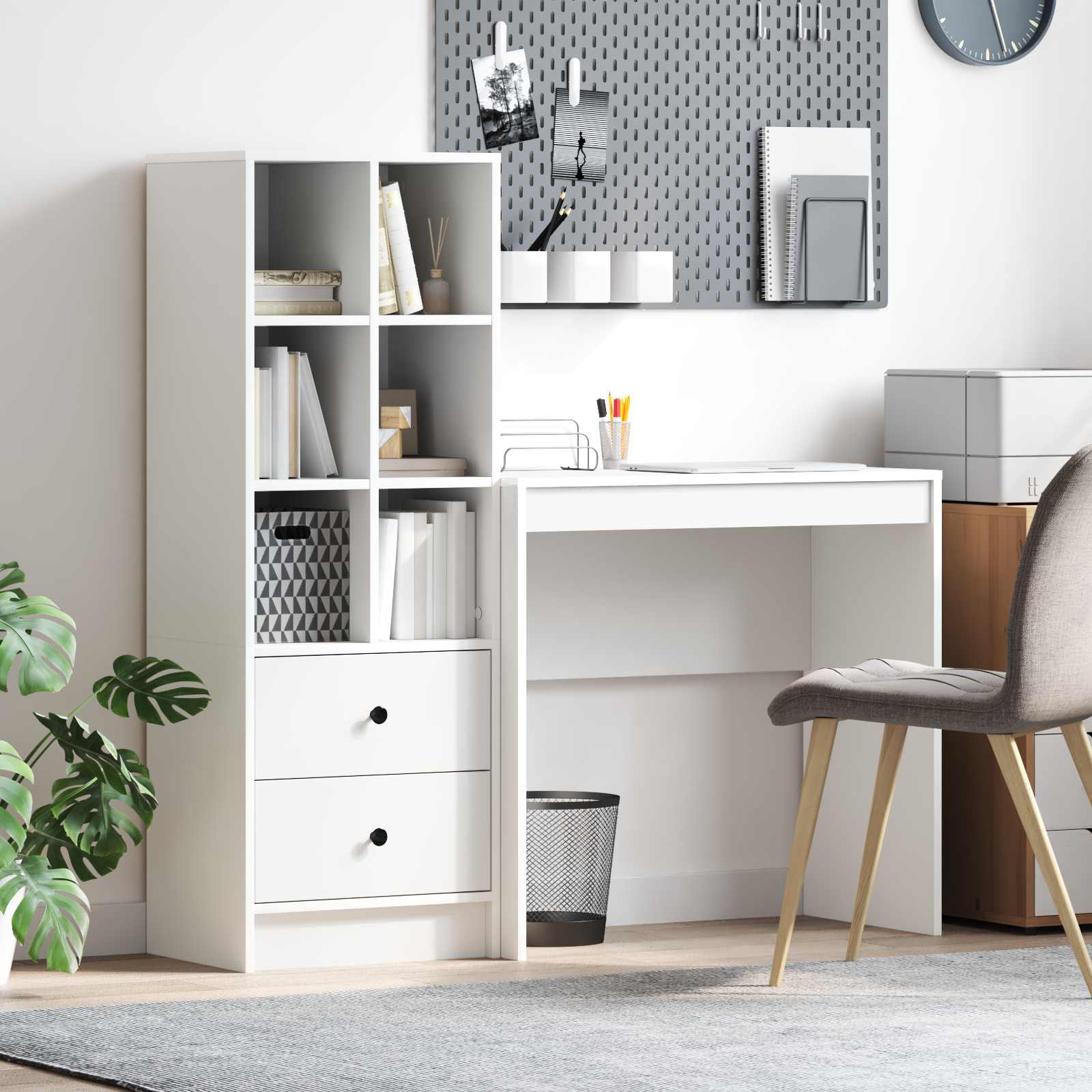 Scrivania con cassetto con lo scaffale 2 pcs Bianco
