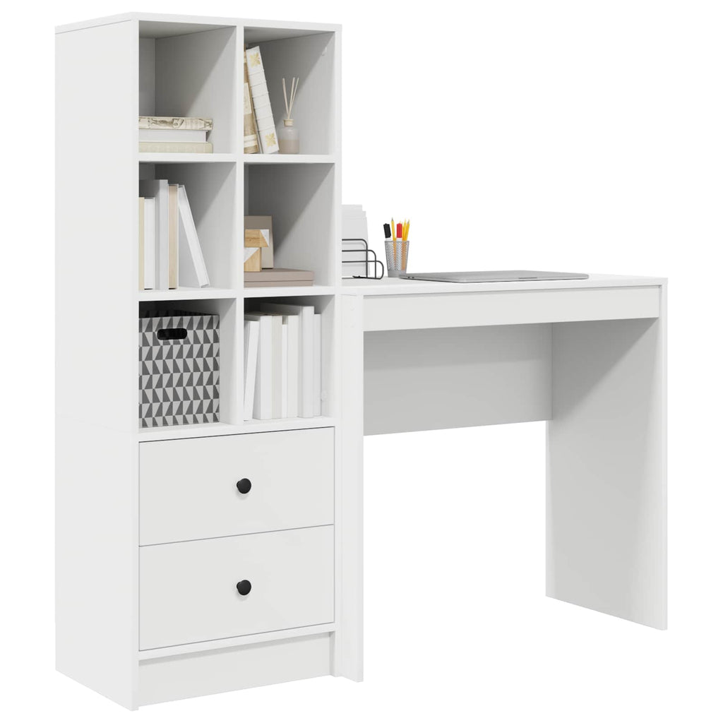 Scrivania con cassetto con lo scaffale 2 pcs Bianco
