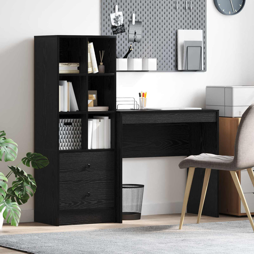 Scrivania con cassetto con lo scaffale 2 pcs Rovere Nero