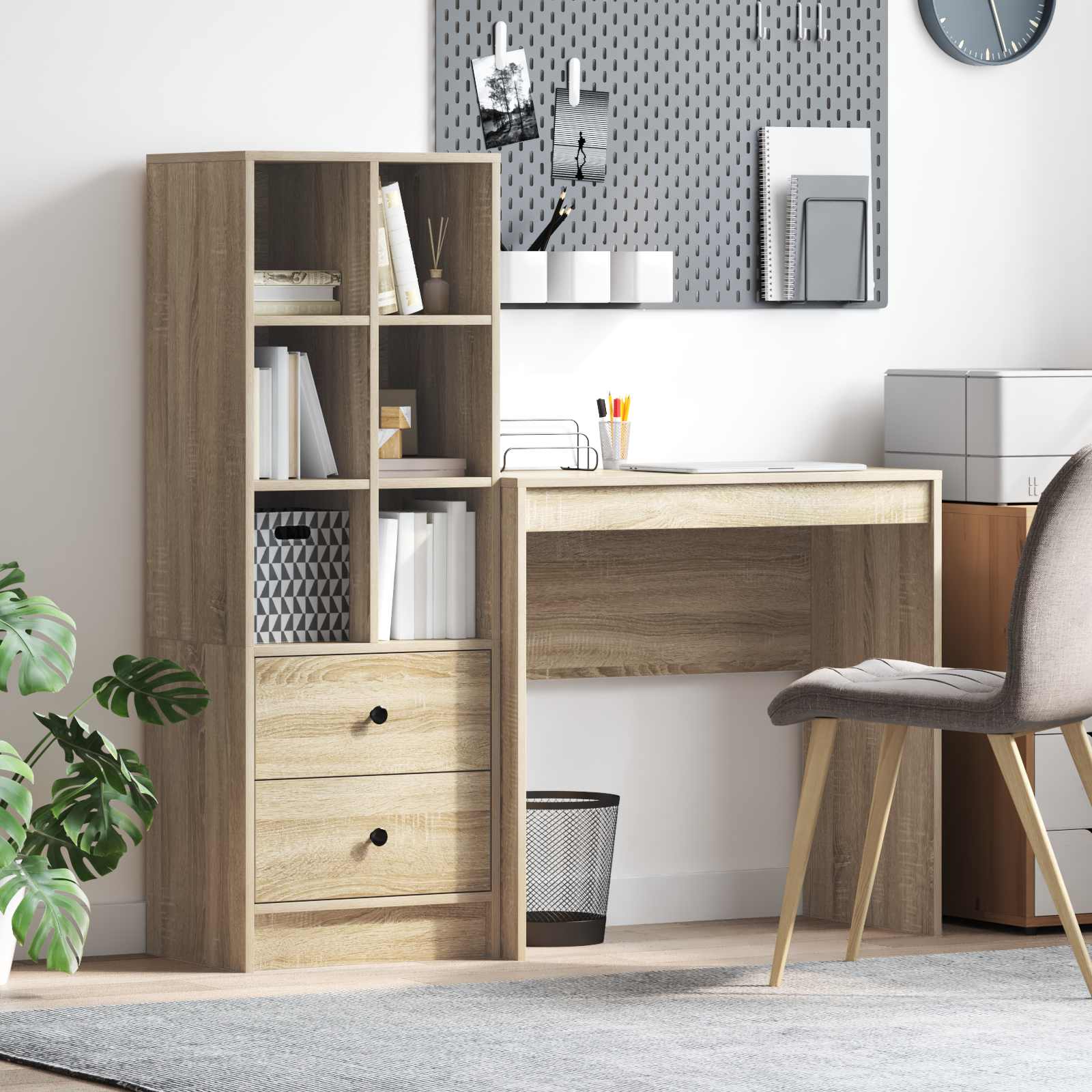 Scrivania con cassetto con lo scaffale 2 pcs Rovere Sonoma