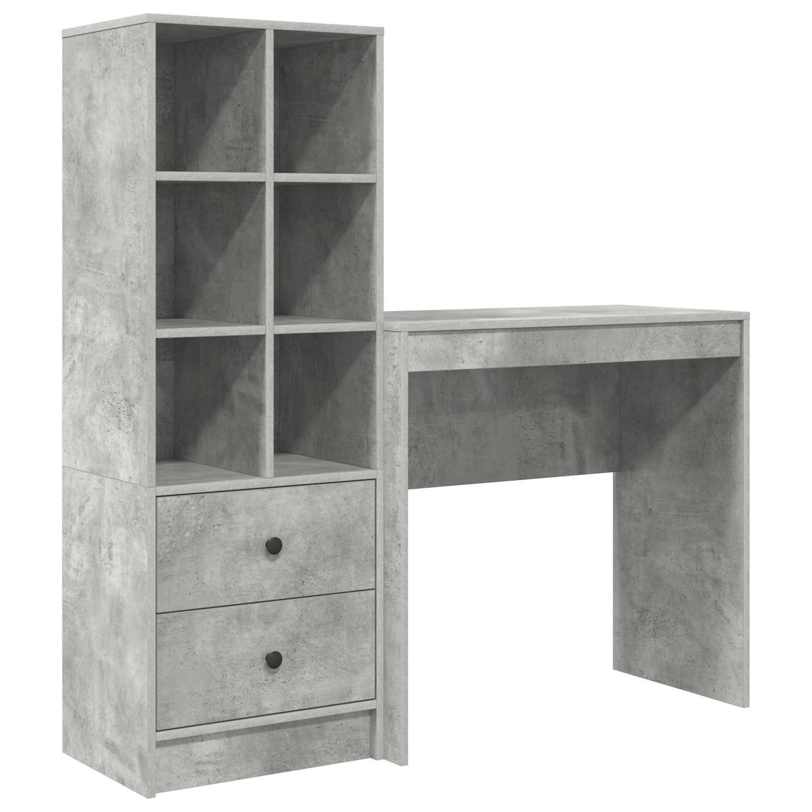 Scrivania con cassetto con lo scaffale 2 pcs Grigio cemento