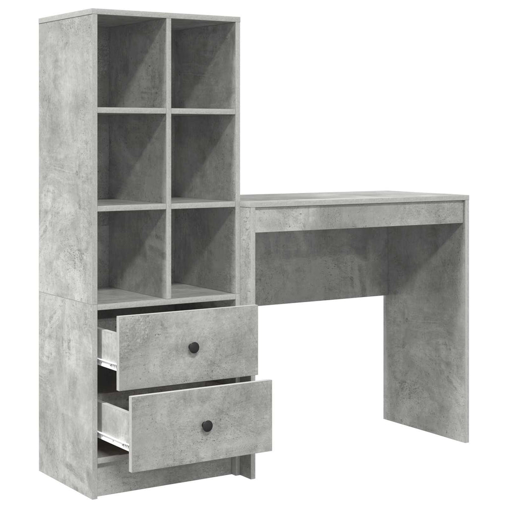 Scrivania con cassetto con lo scaffale 2 pcs Grigio cemento
