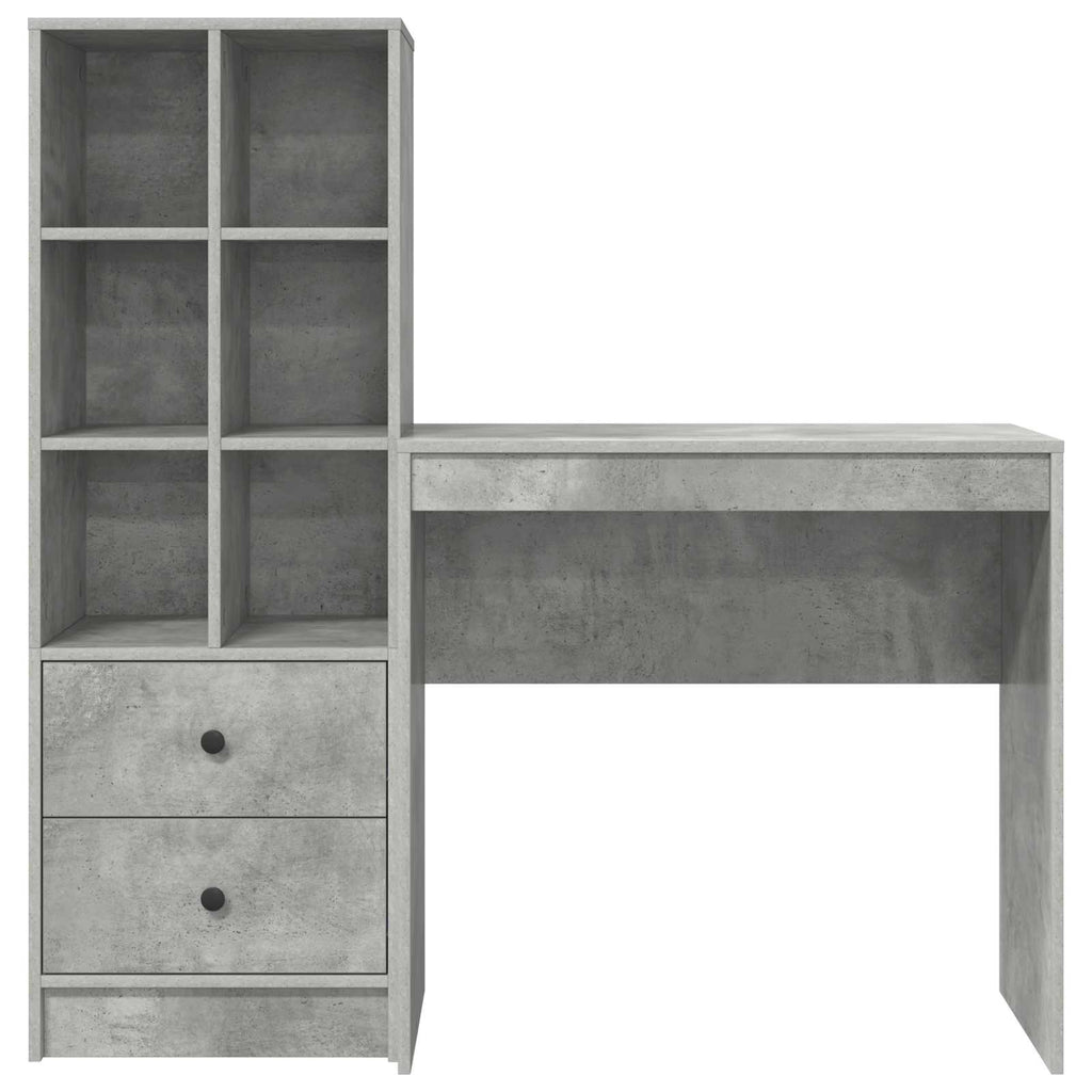 Scrivania con cassetto con lo scaffale 2 pcs Grigio cemento