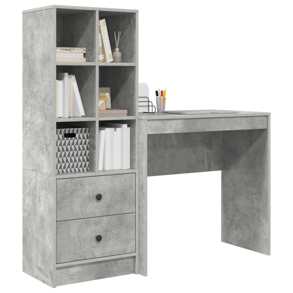 Scrivania con cassetto con lo scaffale 2 pcs Grigio cemento