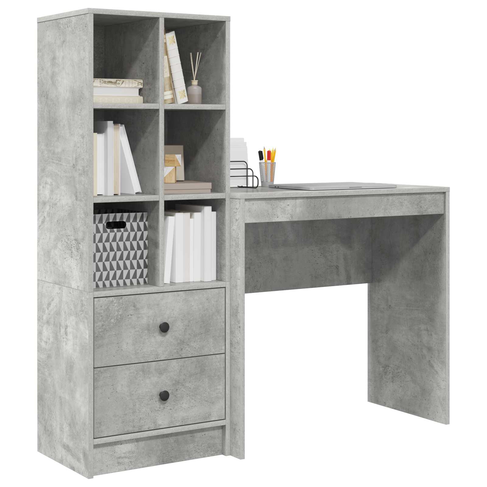 Scrivania con cassetto con lo scaffale 2 pcs Grigio cemento