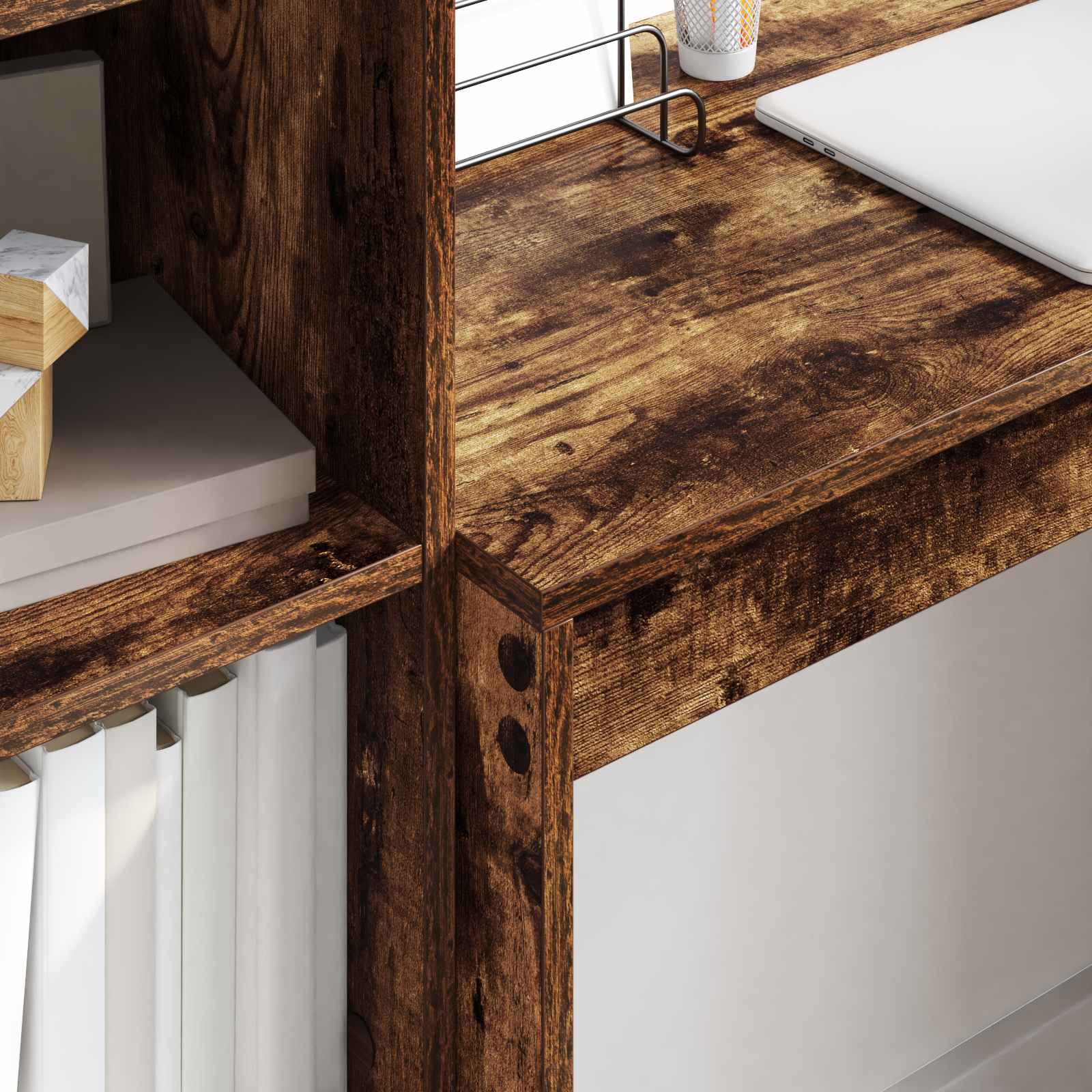 Scrivania con cassetto con lo scaffale 2 pcs Rovere fumé