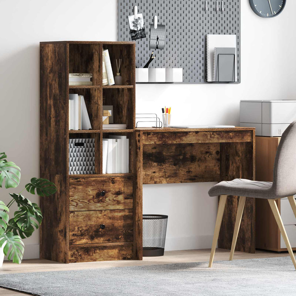 Scrivania con cassetto con lo scaffale 2 pcs Rovere fumé