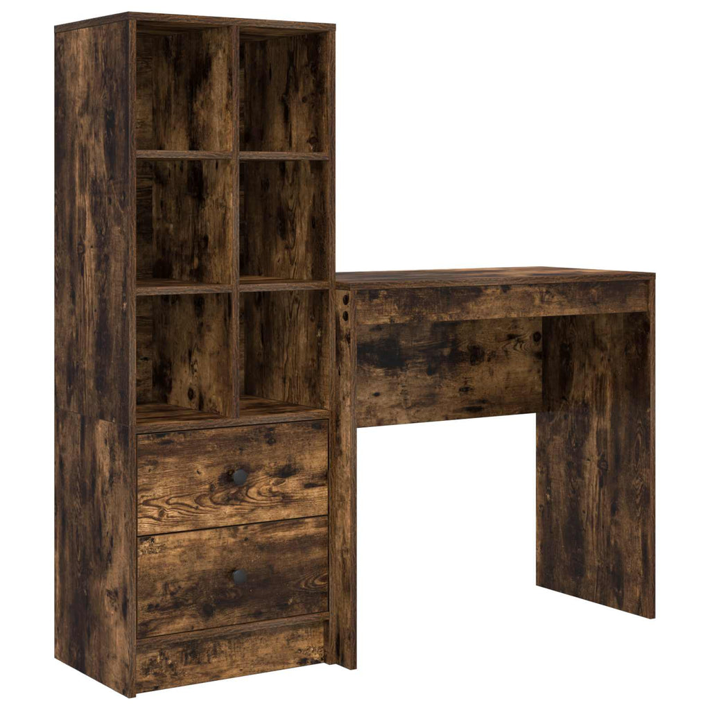 Scrivania con cassetto con lo scaffale 2 pcs Rovere fumé