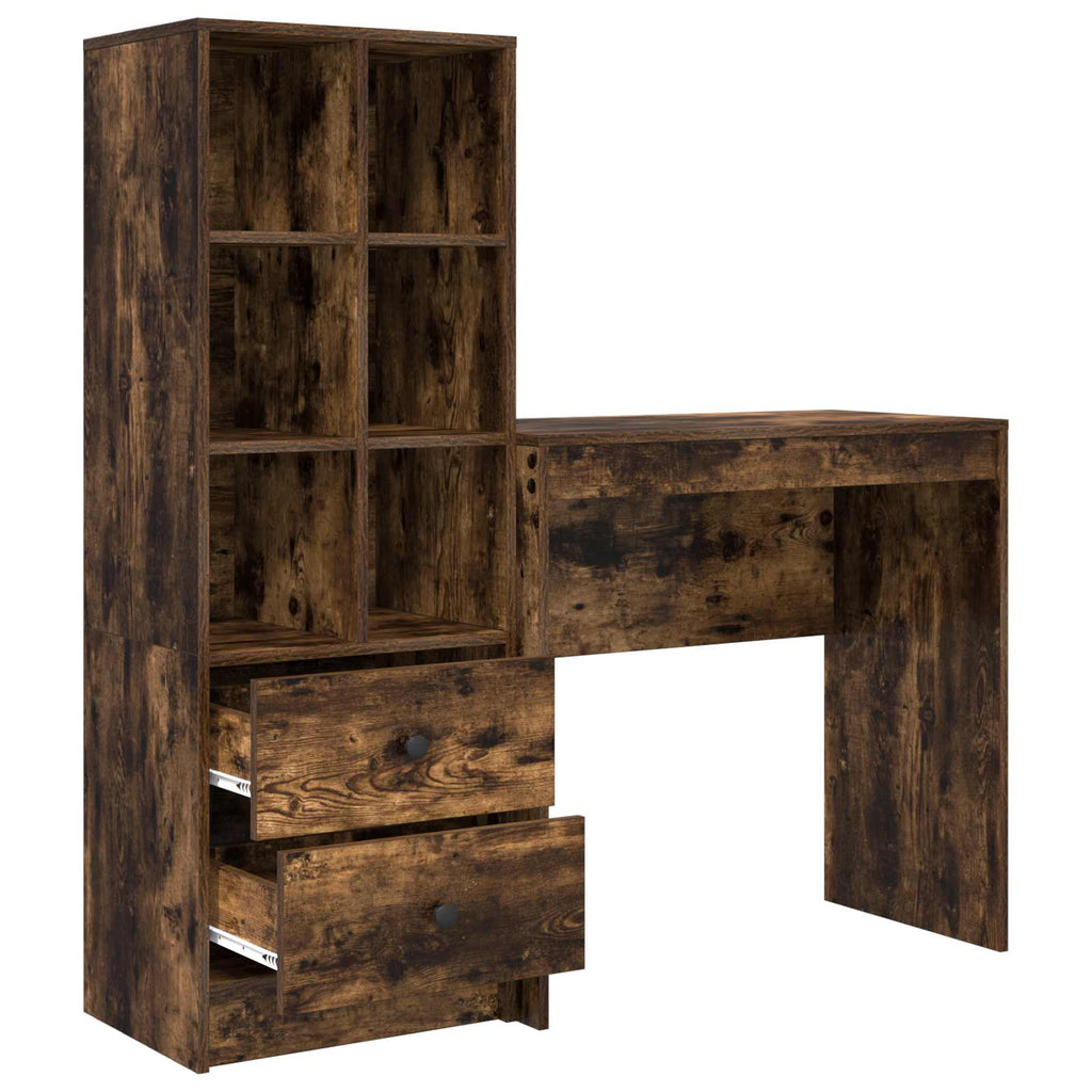 Scrivania con cassetto con lo scaffale 2 pcs Rovere fumé