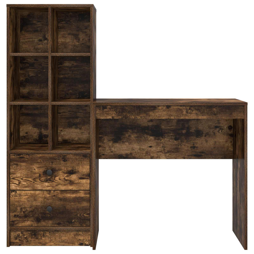 Scrivania con cassetto con lo scaffale 2 pcs Rovere fumé