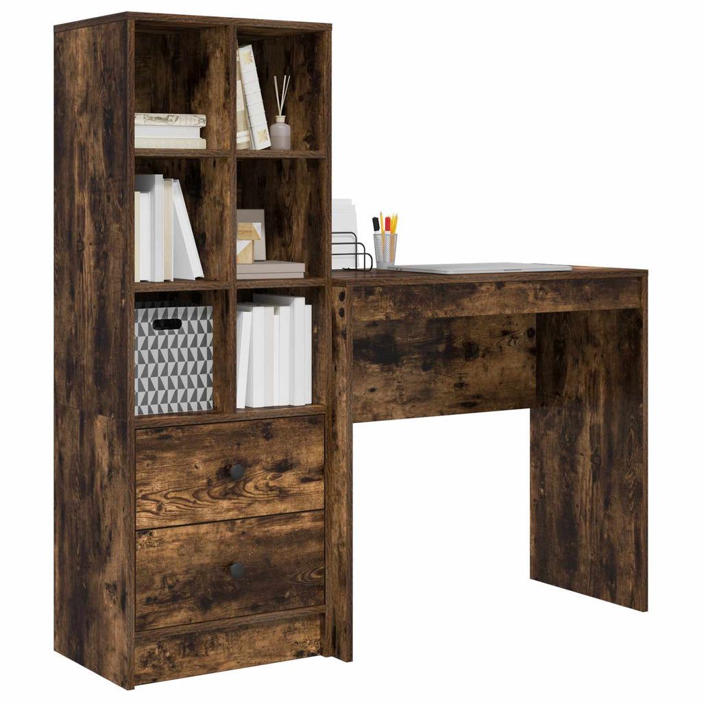 Scrivania con cassetto con lo scaffale 2 pcs Rovere fumé