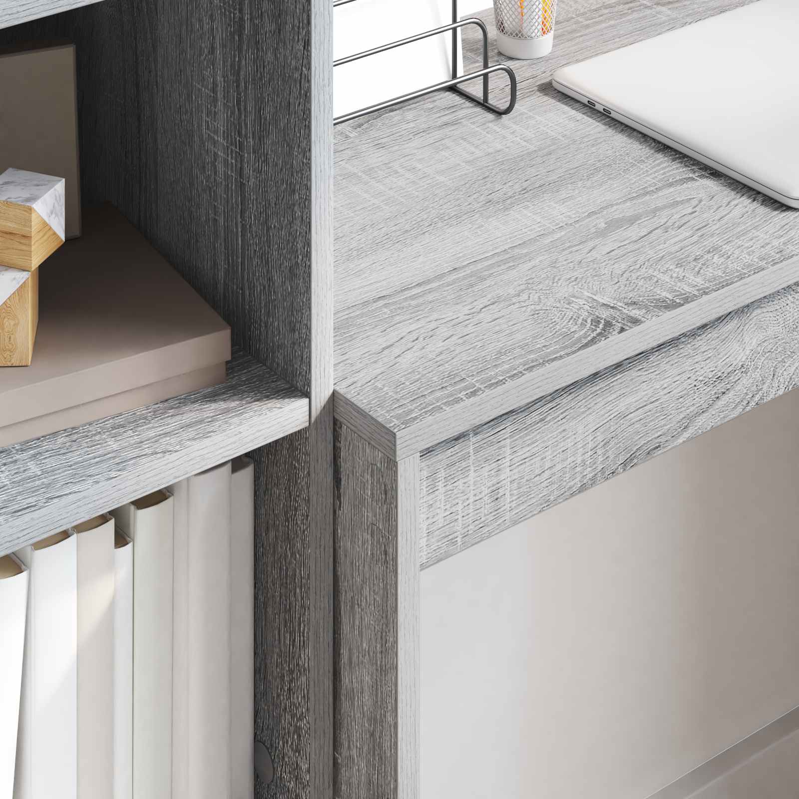 Scrivania con cassetto con lo scaffale 2 pcs Grigio Sonoma