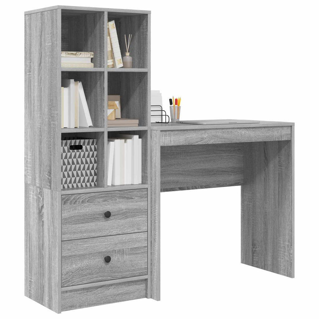 Scrivania con cassetto con lo scaffale 2 pcs Grigio Sonoma