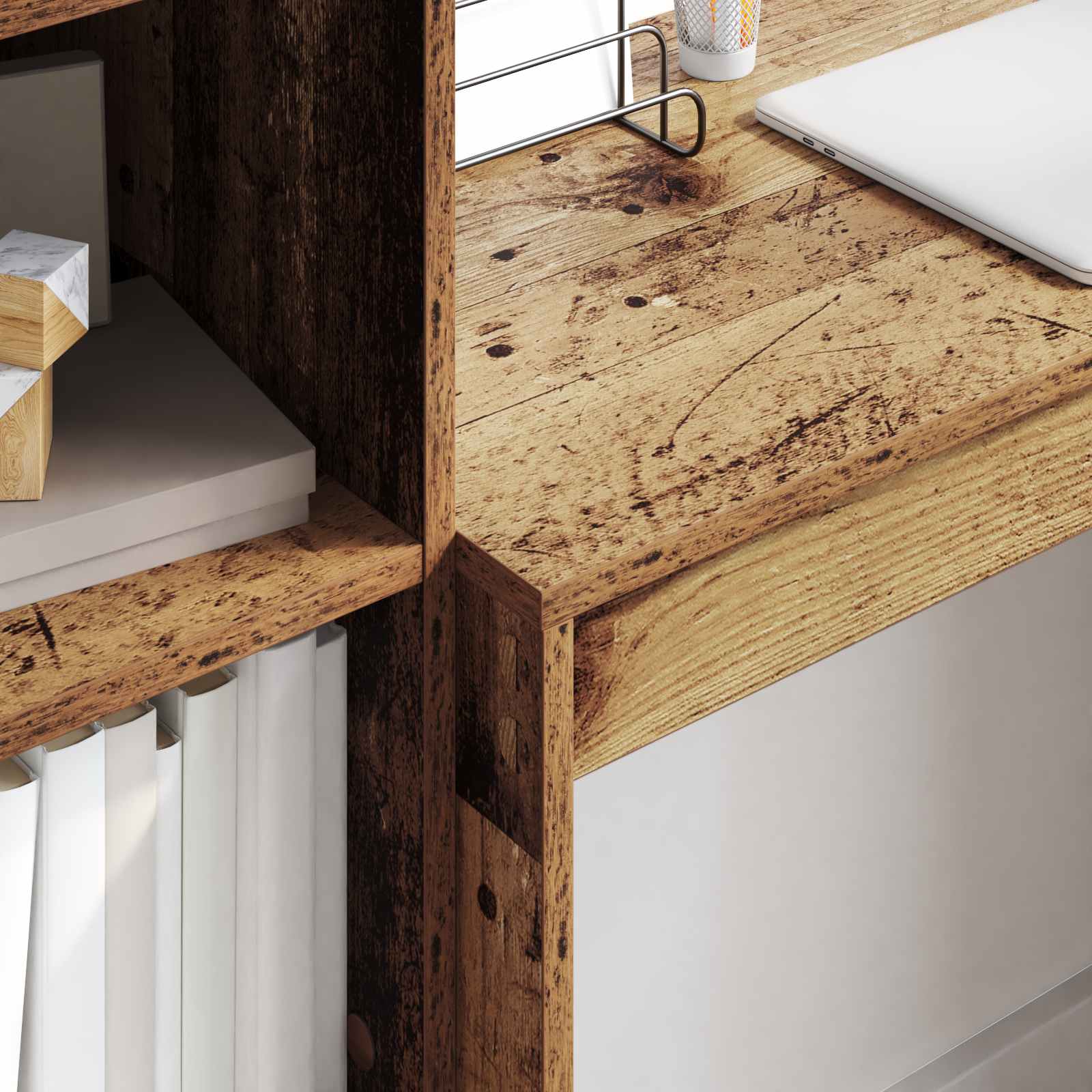 Scrivania con cassetto con lo scaffale 2 pcs Legno vecchio