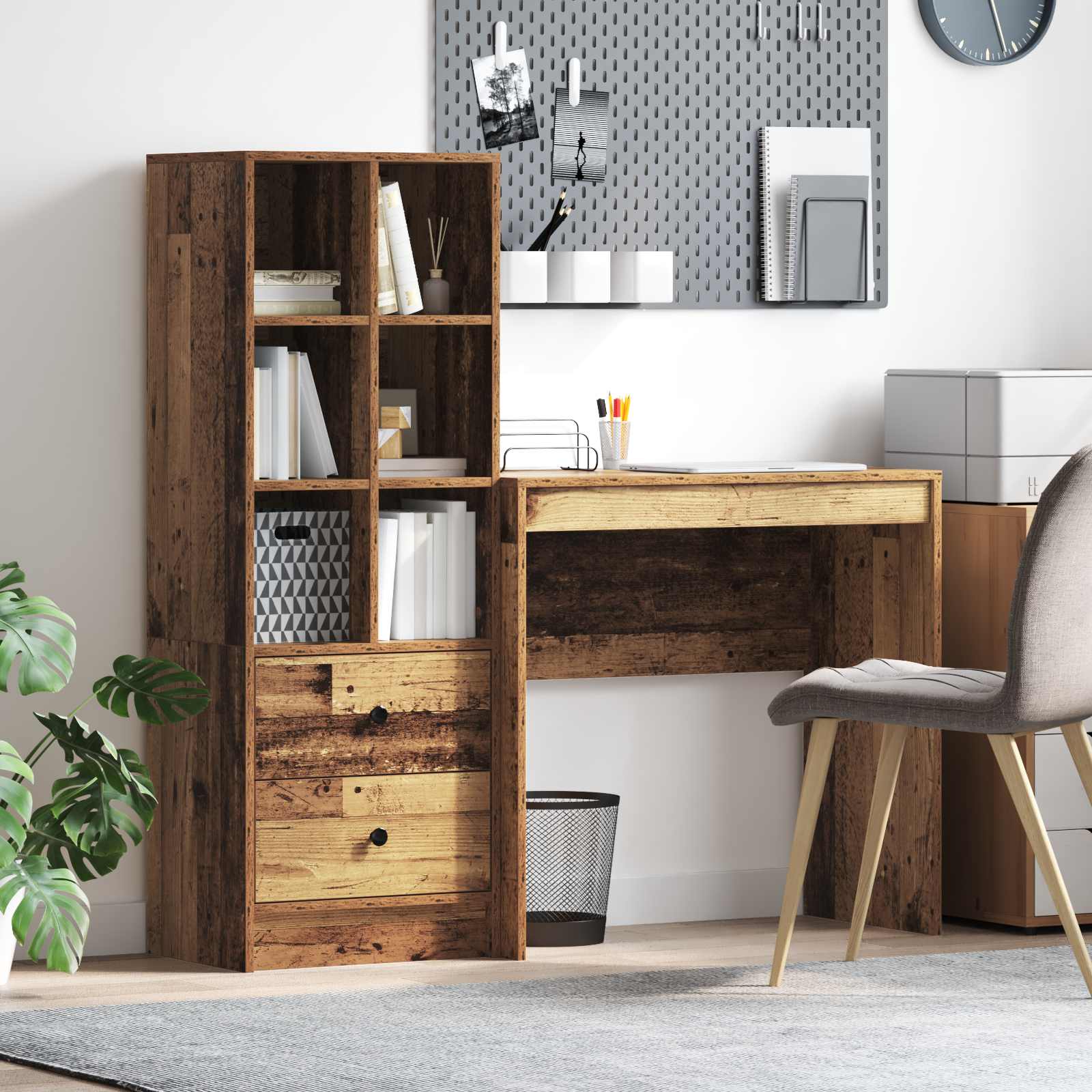 Scrivania con cassetto con lo scaffale 2 pcs Legno vecchio