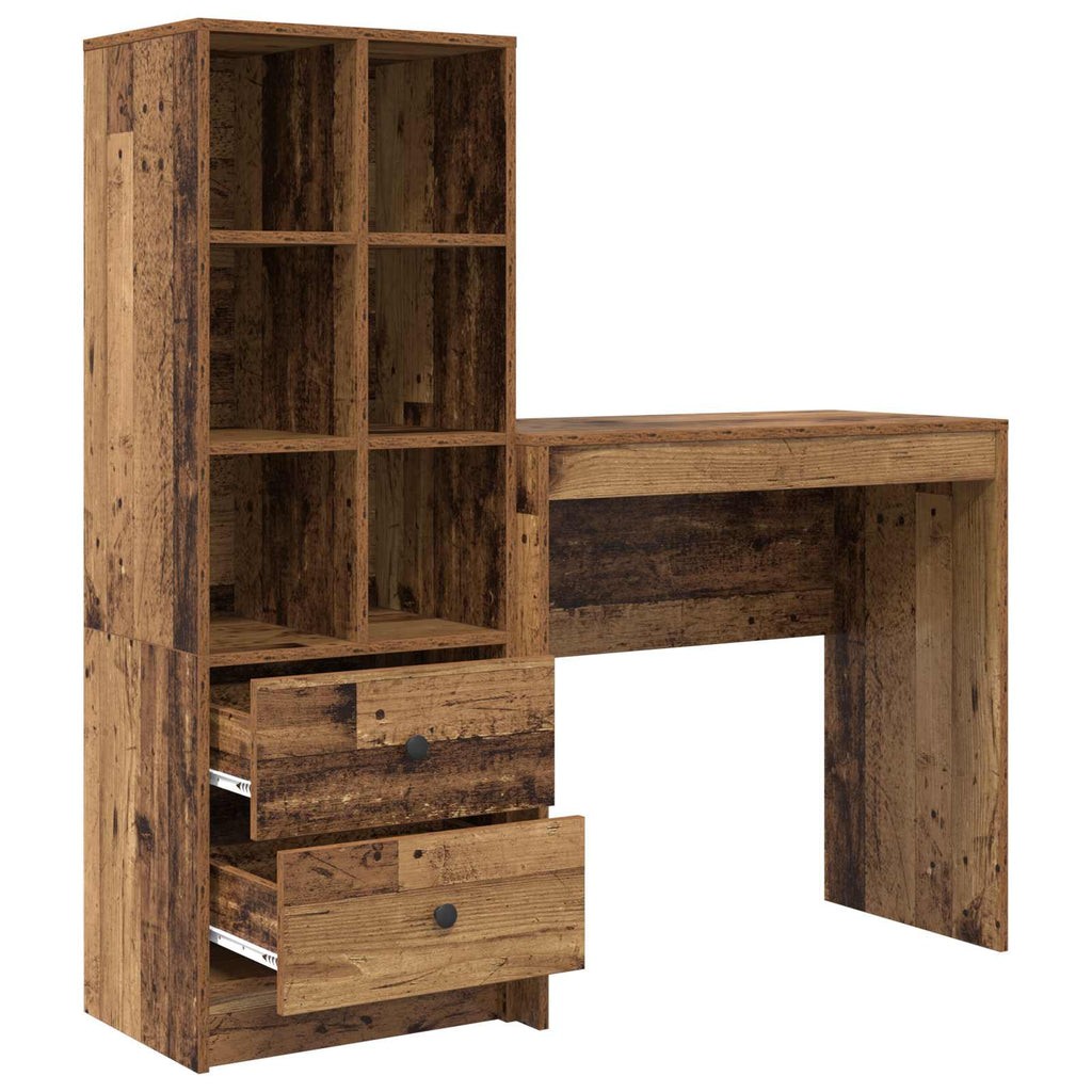Scrivania con cassetto con lo scaffale 2 pcs Legno vecchio