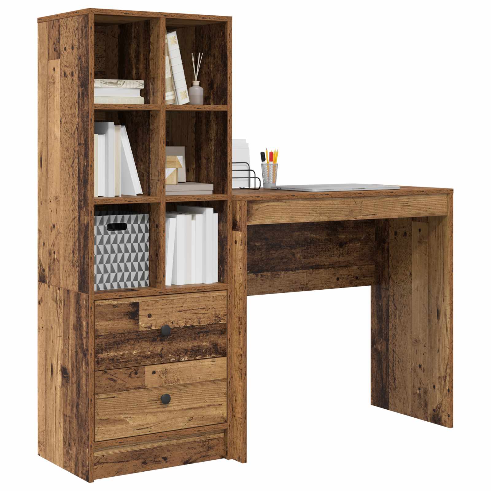 Scrivania con cassetto con lo scaffale 2 pcs Legno vecchio