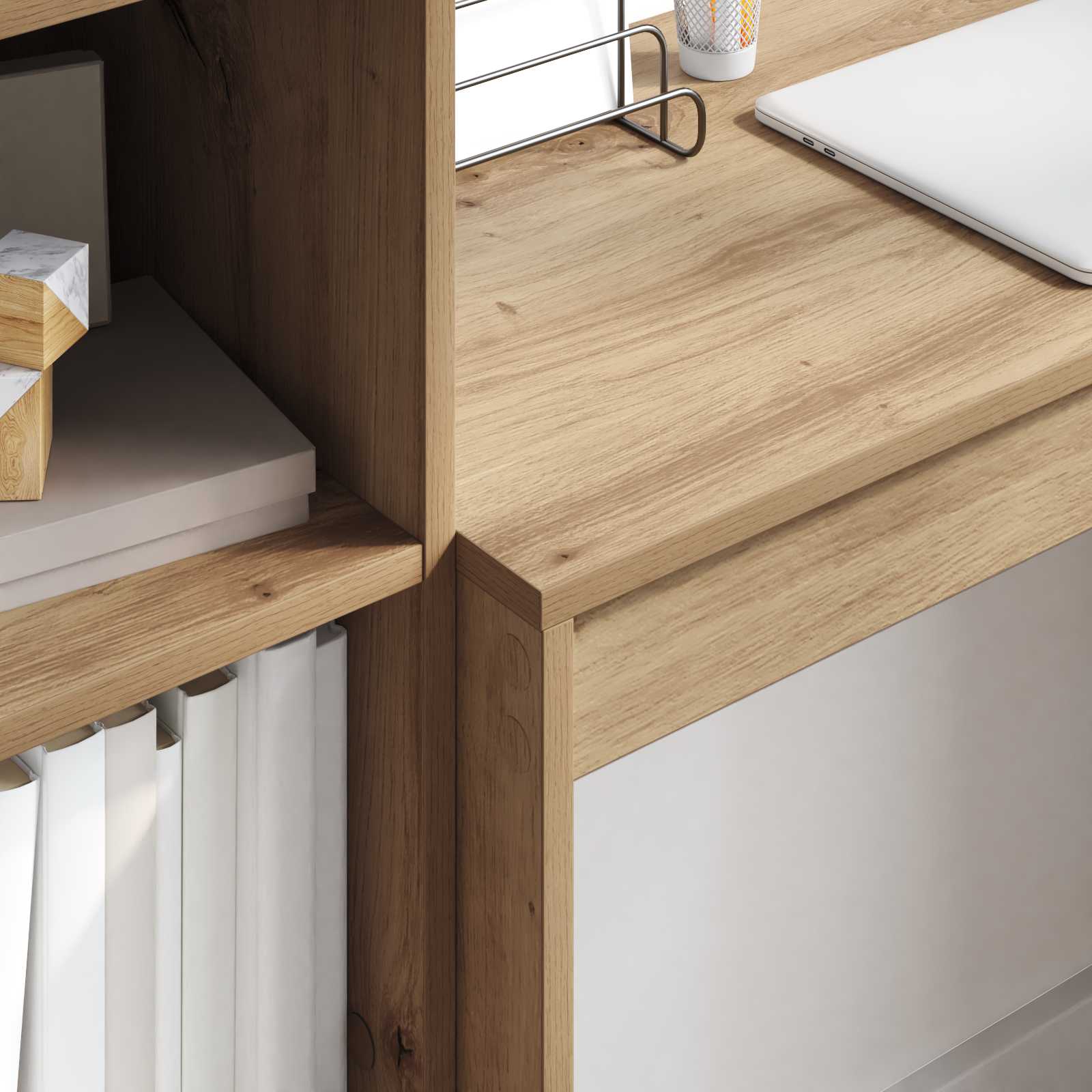 Scrivania con cassetto con lo scaffale 2 pcs Rovere artigianale