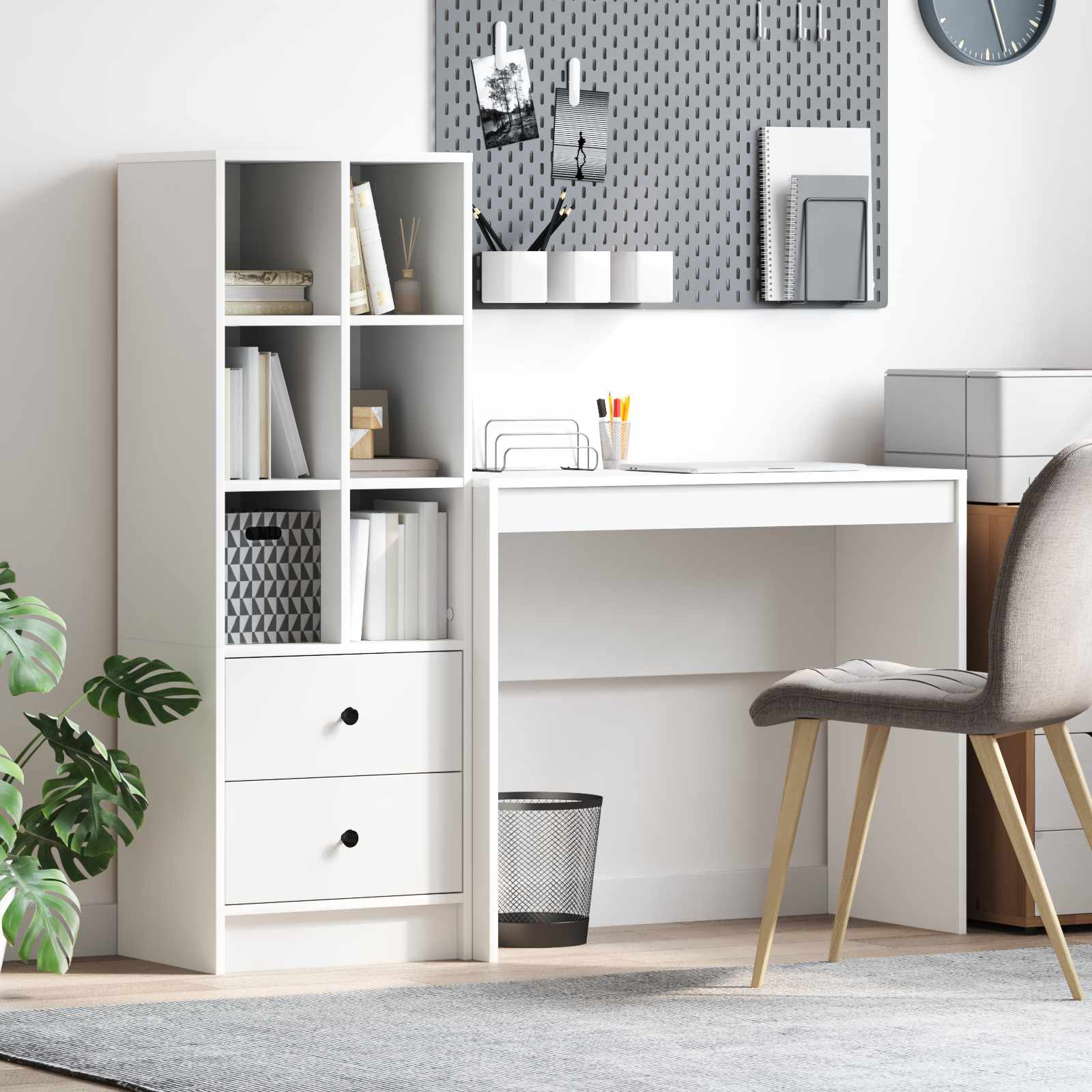 Scrivania con cassetto con lo scaffale 2 pcs Bianco