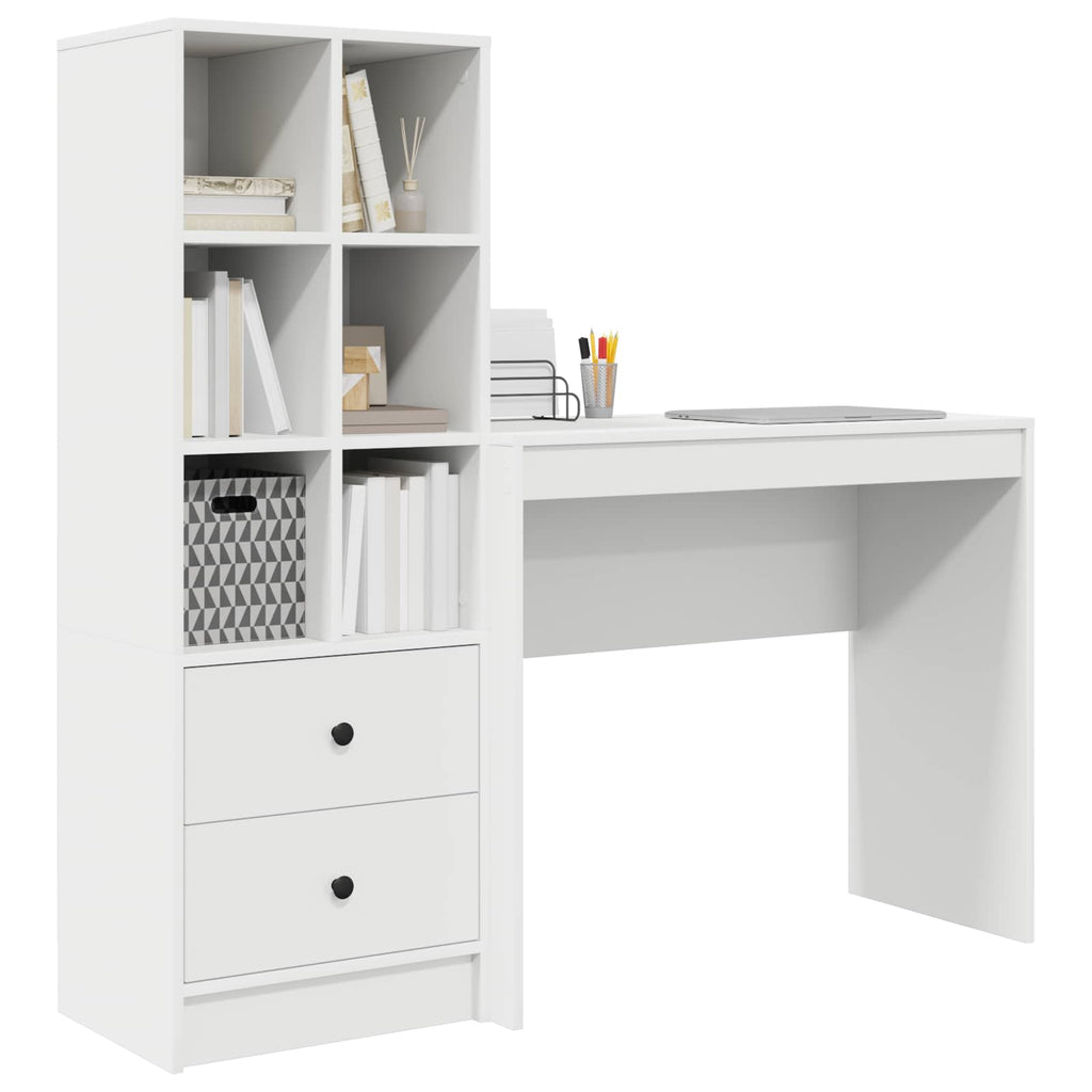 Scrivania con cassetto con lo scaffale 2 pcs Bianco