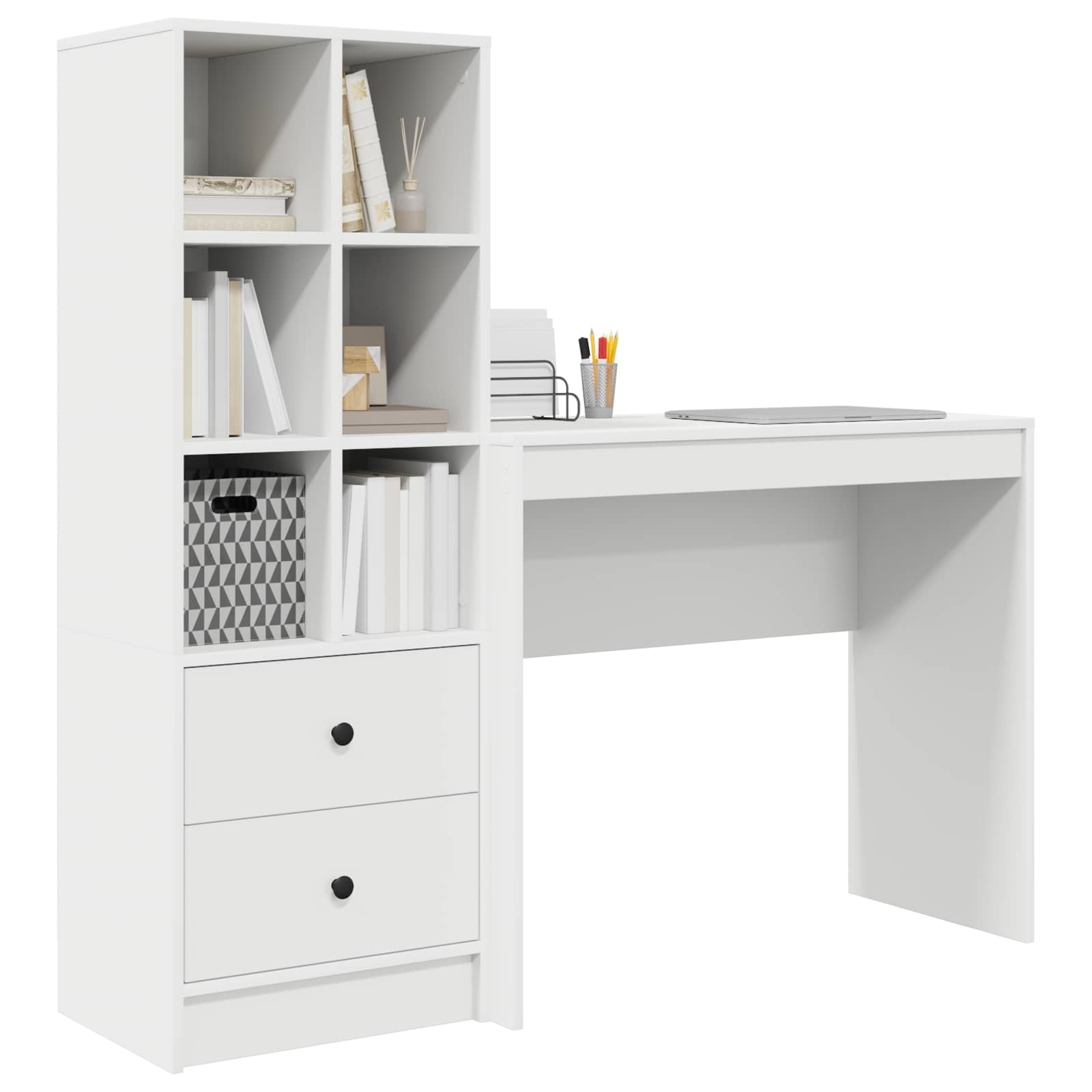 Scrivania con cassetto con lo scaffale 2 pcs Bianco
