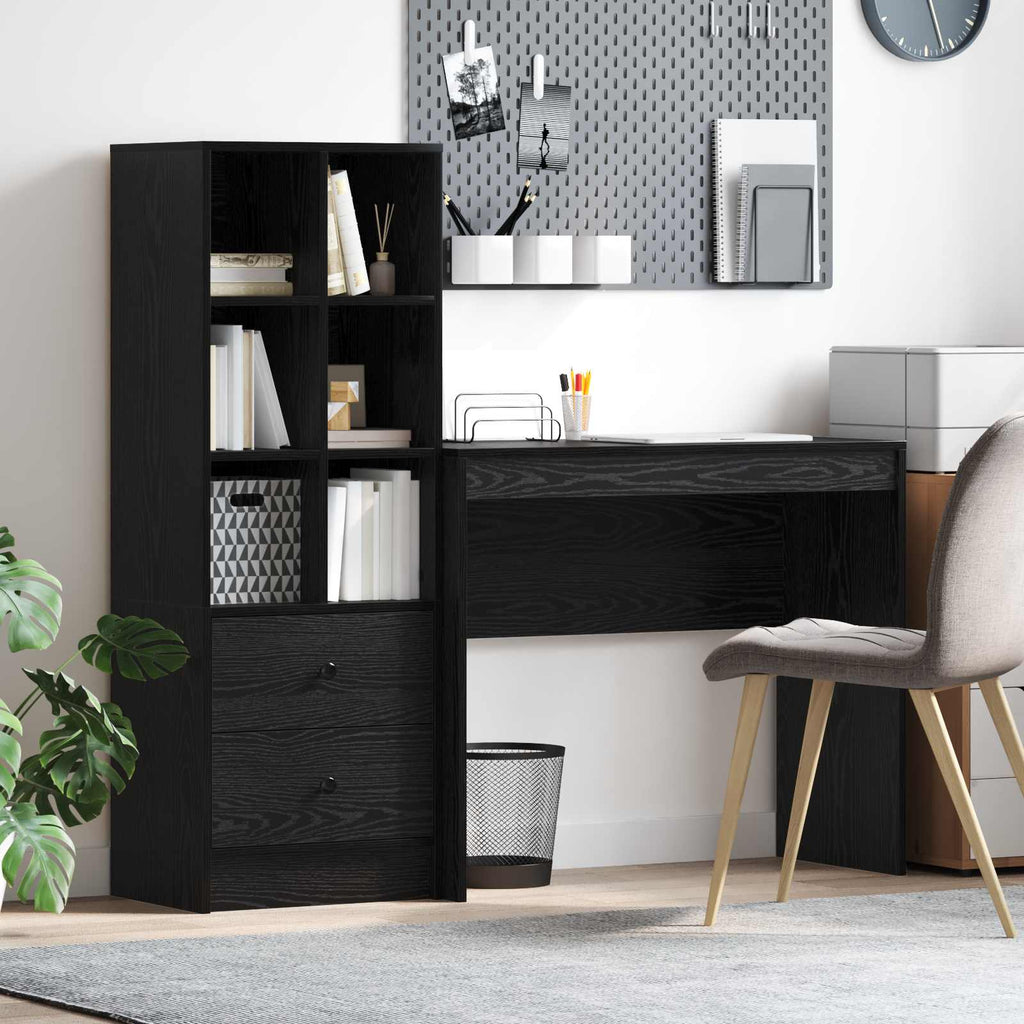 Scrivania con cassetto con lo scaffale 2 pcs Rovere Nero