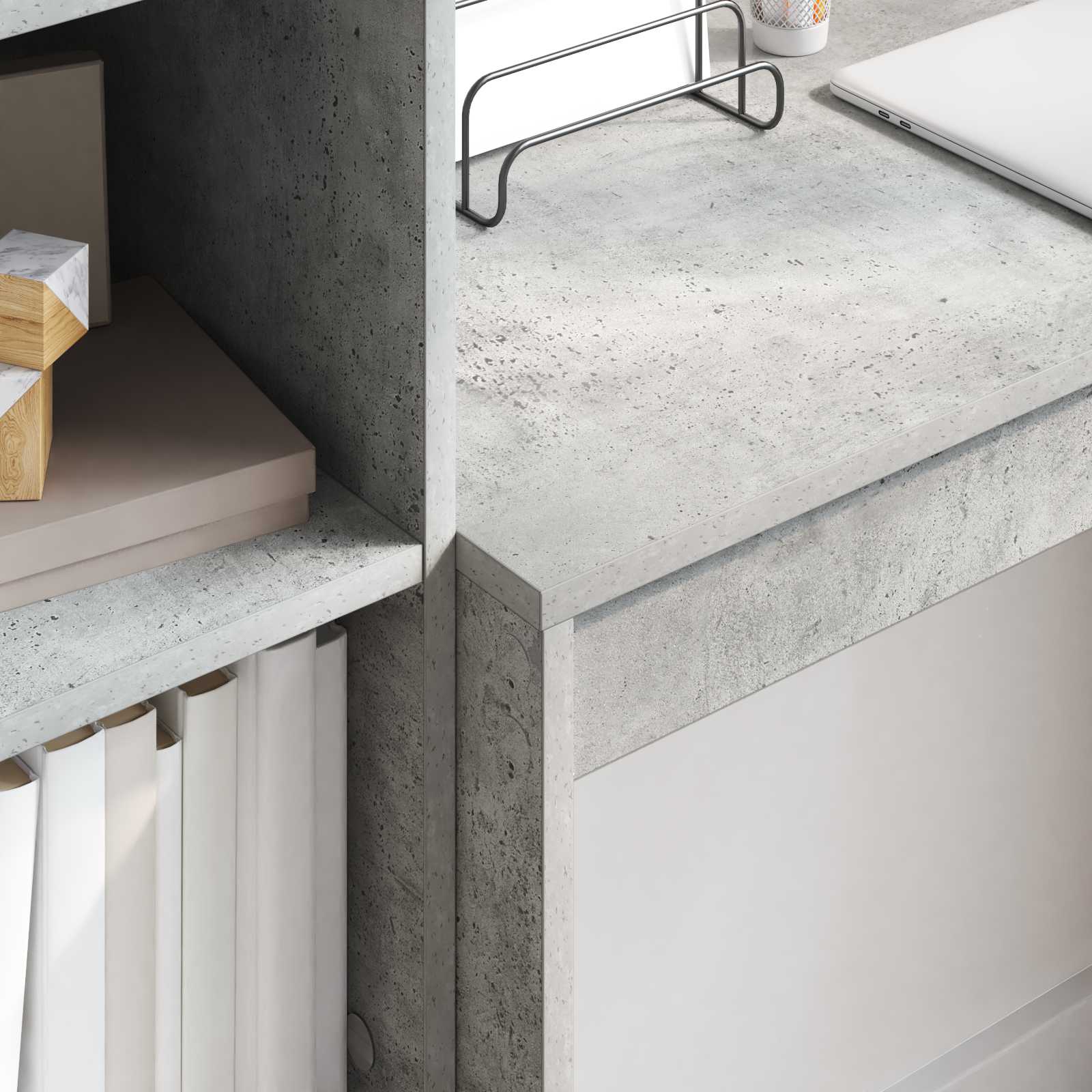 Scrivania con cassetto con lo scaffale 2 pcs Grigio cemento